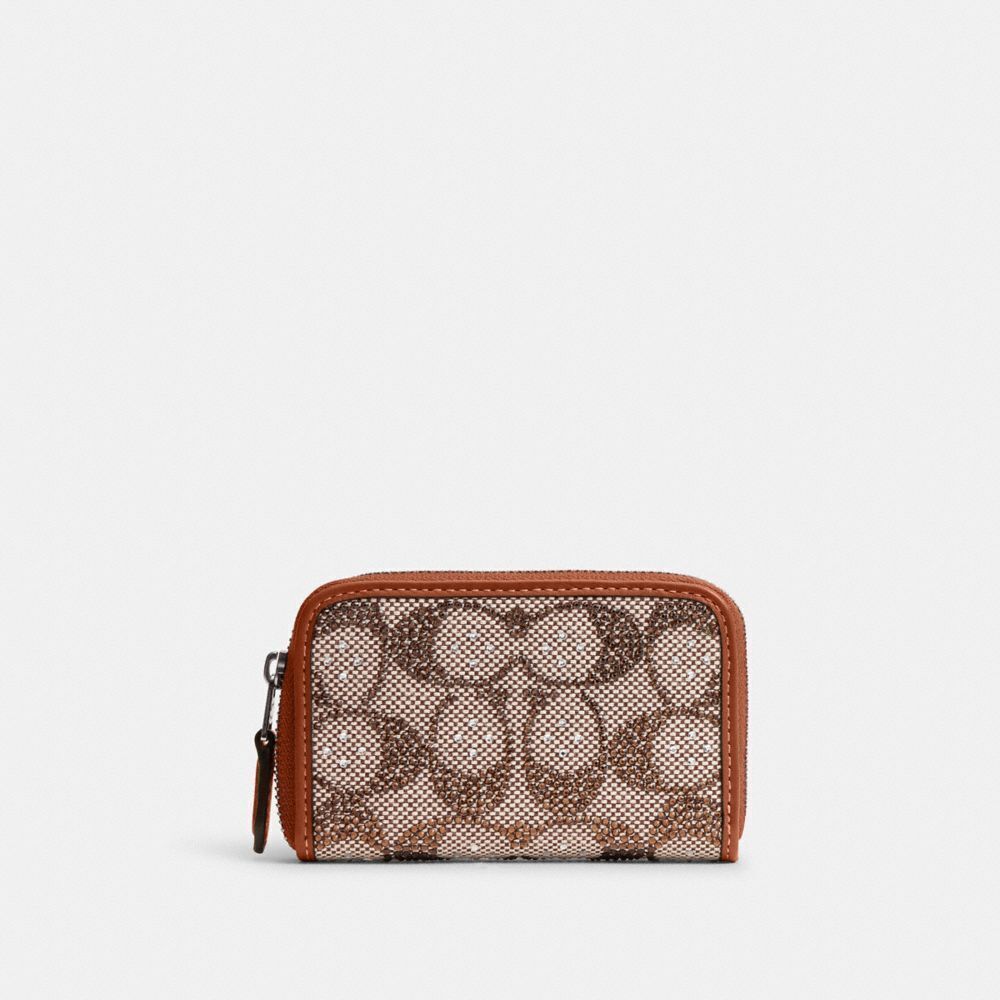 Coach Essential Small Zip Around Card Case In Crystal Signature Jacquard